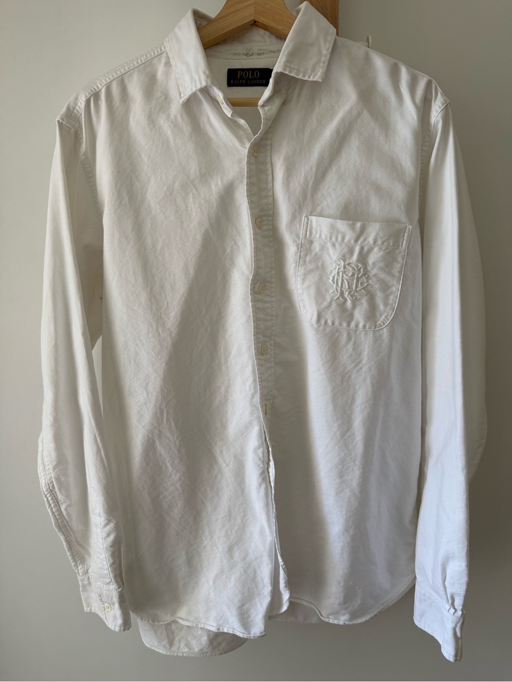 Ralph Lauren White Long-Sleeve Button-Down Shirt with Chest Pocket